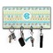 Abstract Teal Stripes Key Hanger w/ 4 Hooks & Keys