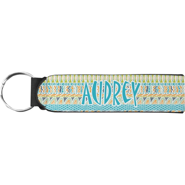 Custom Abstract Teal Stripes Neoprene Keychain Fob (Personalized)