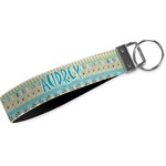 Abstract Teal Stripes Wristlet Webbing Keychain Fob (Personalized)