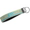 Abstract Teal Stripes Webbing Keychain FOB with Metal