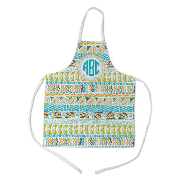 Custom Abstract Teal Stripes Kid's Apron w/ Monogram