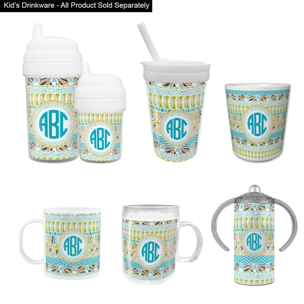 Abstract Teal Stripes Kid's Drinkware - Customized & Personalized