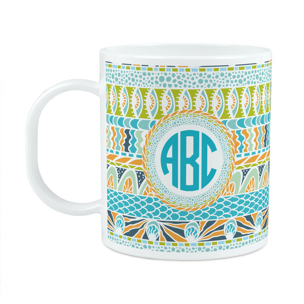Custom Abstract Teal Stripes Plastic Kids Mug (Personalized)