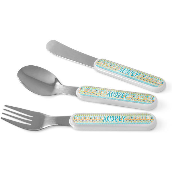 Custom Abstract Teal Stripes Kid's Flatware (Personalized)