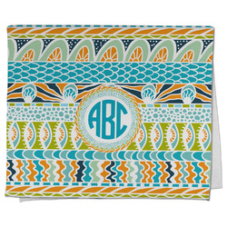 Abstract Teal Stripes Kitchen Towel - Poly Cotton w/ Monograms