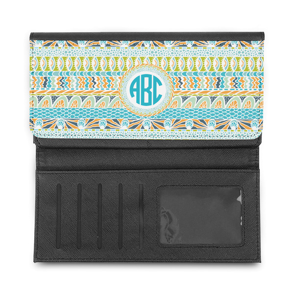 Abstract Teal Stripes Ladies Wallet - Half Way Open