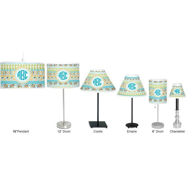 Abstract Teal Stripes Lamp Full View Size Comparison