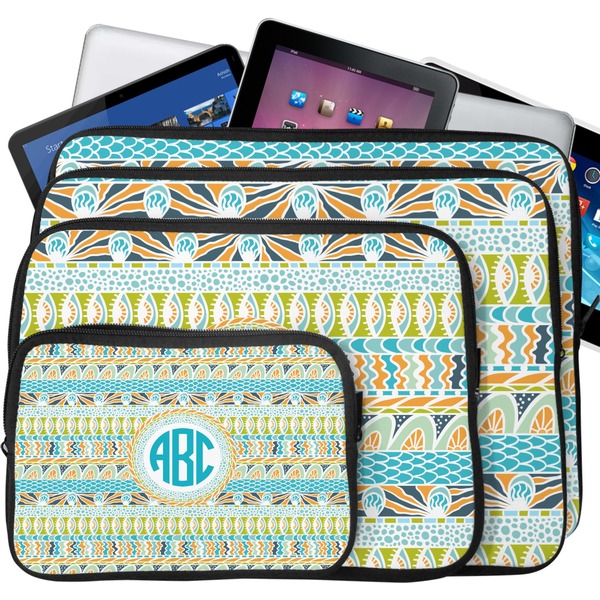 Abstract Teal Stripes Laptop Case Sizes