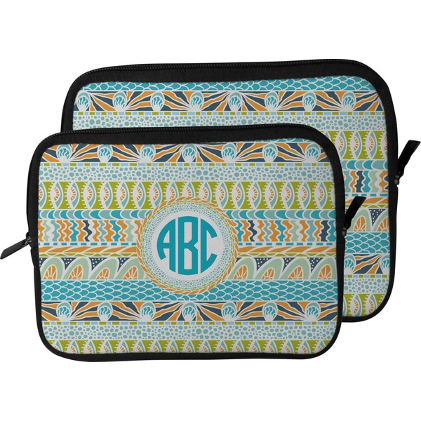 Abstract Teal Stripes Laptop Sleeve (Size Comparison)