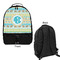 Abstract Teal Stripes Large Backpack - Black - Front & Back View