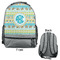 Abstract Teal Stripes Large Backpack - Gray - Front & Back View