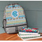 Abstract Teal Stripes Large Backpack - Gray - On Desk