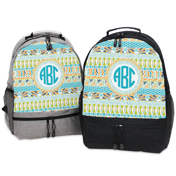 Abstract Teal Stripes Large Backpacks - Both