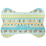 Abstract Teal Stripes Bone Shaped Dog Food Mat (Personalized)