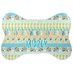 Abstract Teal Stripes Bone Shaped Dog Food Mat (Large) (Personalized)
