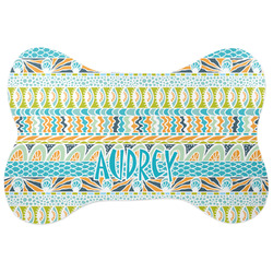 Abstract Teal Stripes Bone Shaped Dog Food Mat (Personalized)