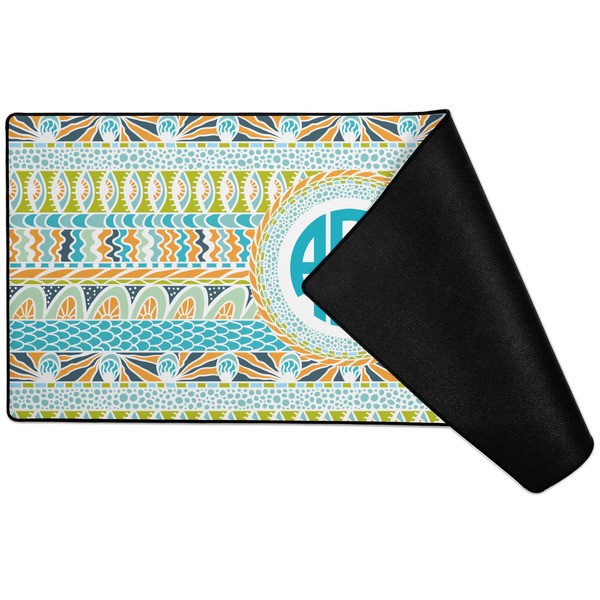 Abstract Teal Stripes Large Gaming Mats - FRONT W/ FOLD