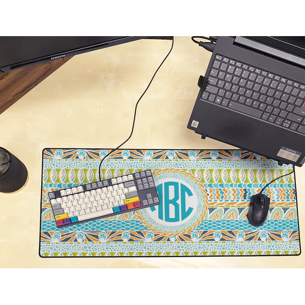 Abstract Teal Stripes Large Gaming Mats - LIFESTYLE