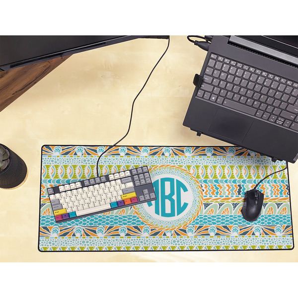 Abstract Teal Stripes Large Gaming Mats - LIFESTYLE