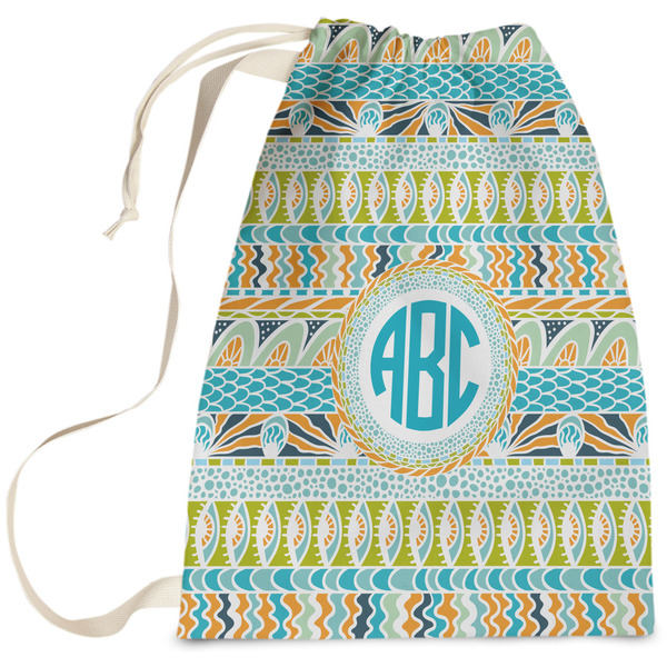Custom Abstract Teal Stripes Laundry Bag - Large (Personalized)