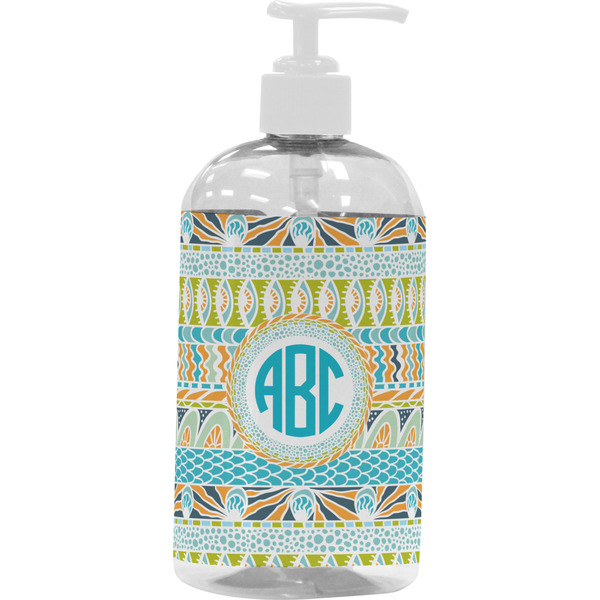 Abstract Teal Stripes Large Liquid Dispenser (16 oz) - White