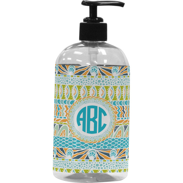 Custom Abstract Teal Stripes Plastic Soap / Lotion Dispenser (Personalized)