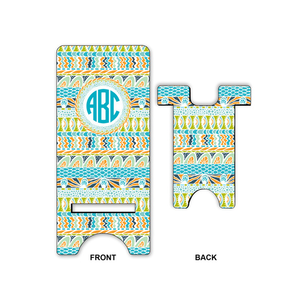 Abstract Teal Stripes Large Phone Stand - Front & Back