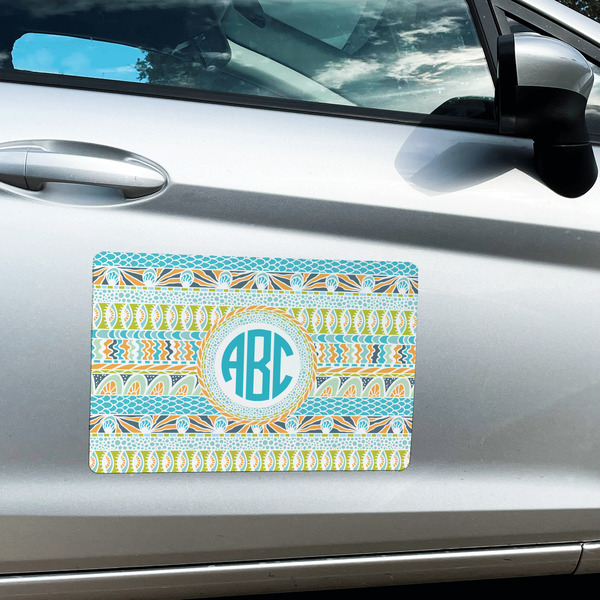 Abstract Teal Stripes Large Rectangle Car Magnets- In Context