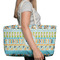 Abstract Teal Stripes Large Rope Tote Bag - In Context View