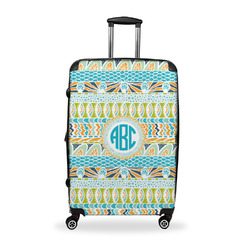Abstract Teal Stripes Suitcase - 28" Large - Checked w/ Monogram