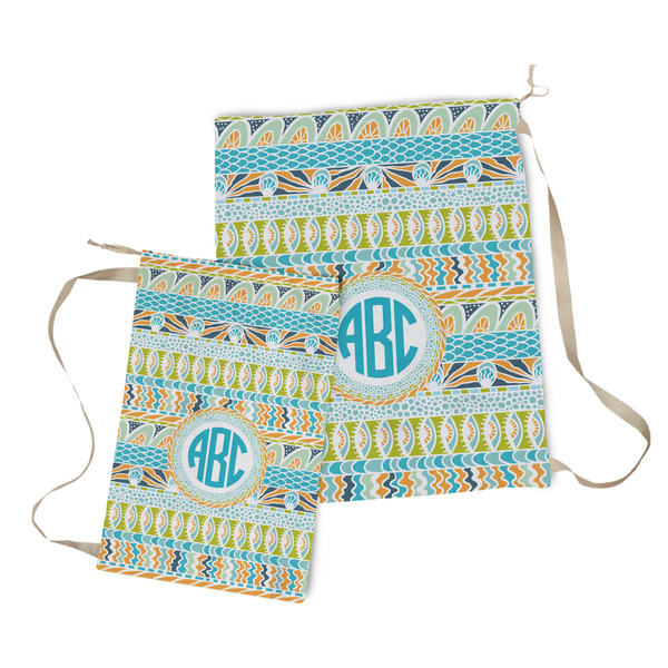 Abstract Teal Stripes Laundry Bag - Both Bags