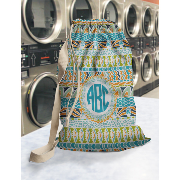Abstract Teal Stripes Laundry Bag in Laundromat