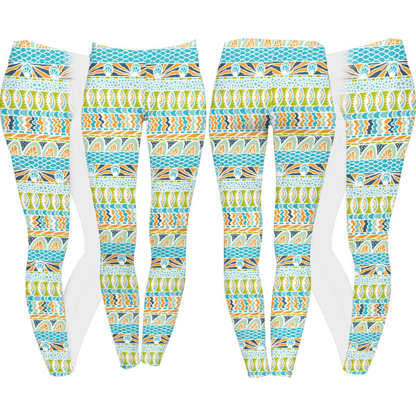 Abstract Teal Stripes Leggings Turn Around - Apvl