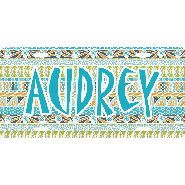 Custom Abstract Teal Stripes Front License Plate (Personalized)