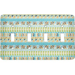 Abstract Teal Stripes Light Switch Cover (4 Toggle Plate)