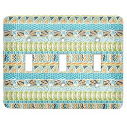 Abstract Teal Stripes Light Switch Cover (3 Toggle Plate)