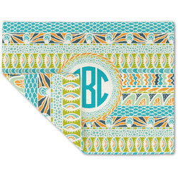 Abstract Teal Stripes Double-Sided Linen Placemat - Single w/ Monogram