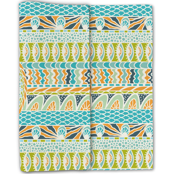 Abstract Teal Stripes Linen Placemat - Folded Half (double sided)