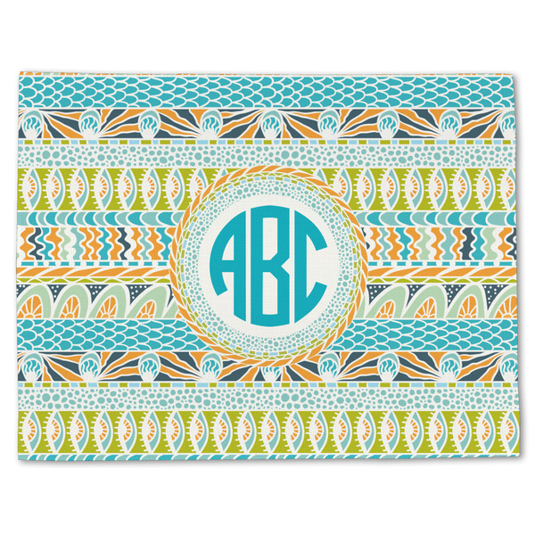 Abstract Teal Stripes Linen Placemat - Front