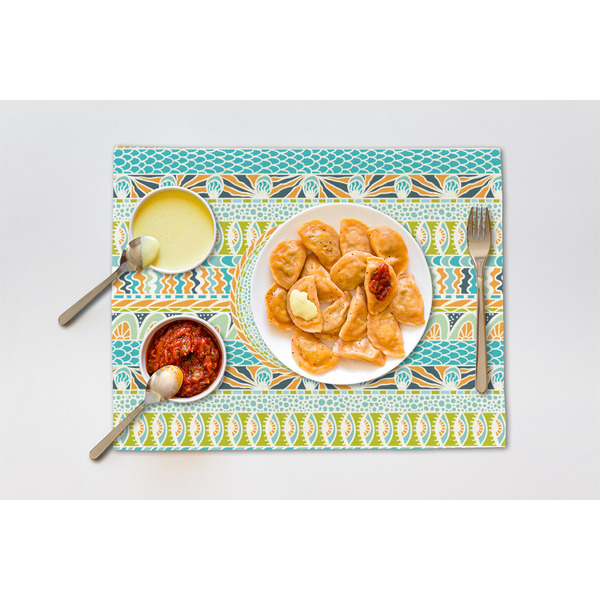 Abstract Teal Stripes Linen Placemat - Lifestyle (single)