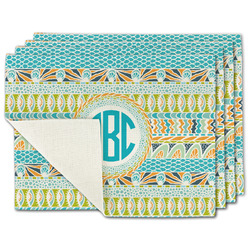 Abstract Teal Stripes Single-Sided Linen Placemat - Set of 4 w/ Monogram