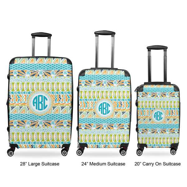 Abstract Teal Stripes Luggage Bags all sizes - With Handle