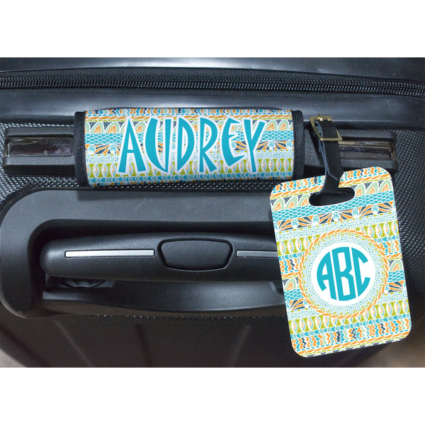 Abstract Teal Stripes Luggage Wrap & Tag