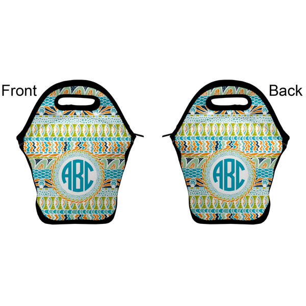 Abstract Teal Stripes Lunch Bag - Front and Back