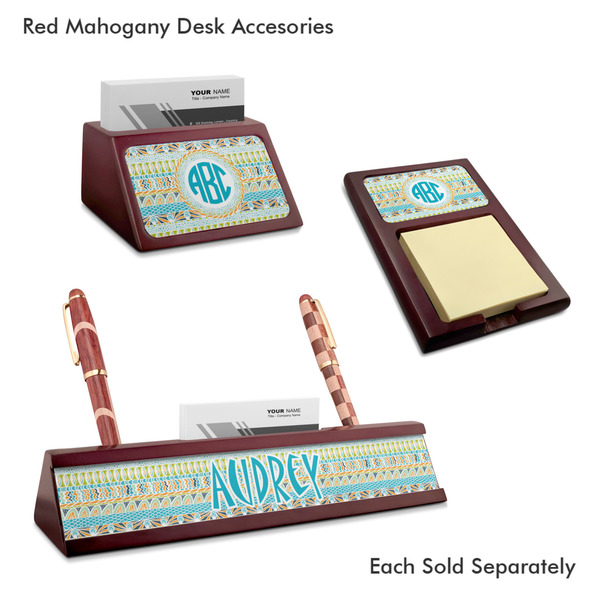 Abstract Teal Stripes Mahogany Desk Accessories
