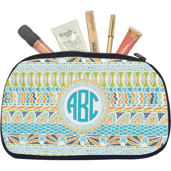 Custom Abstract Teal Stripes Makeup / Cosmetic Bag - Medium (Personalized)