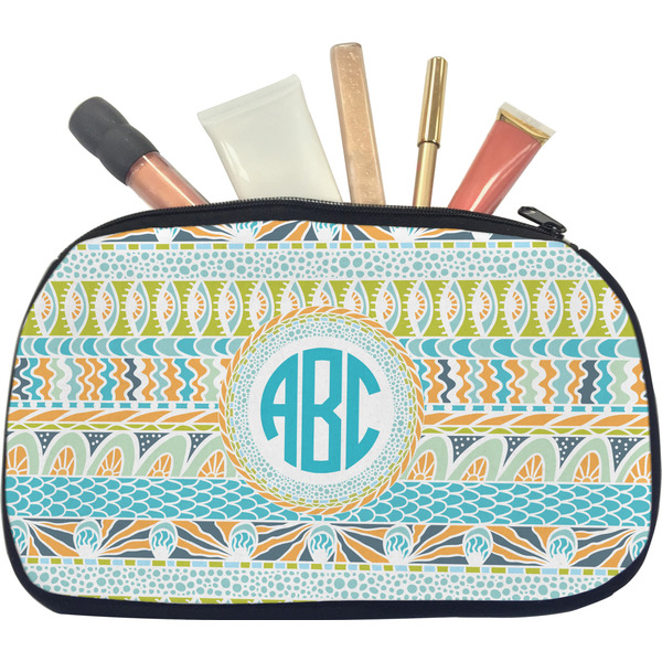 Abstract Teal Stripes Makeup Bag Medium