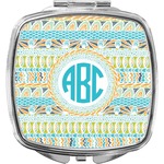 Abstract Teal Stripes Compact Makeup Mirror (Personalized)