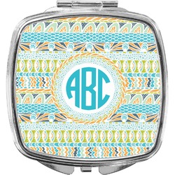 Abstract Teal Stripes Compact Makeup Mirror (Personalized)