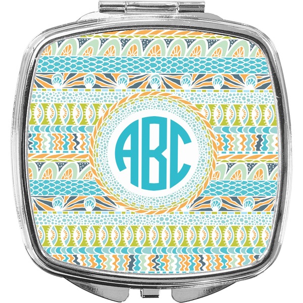 Custom Abstract Teal Stripes Compact Makeup Mirror (Personalized)